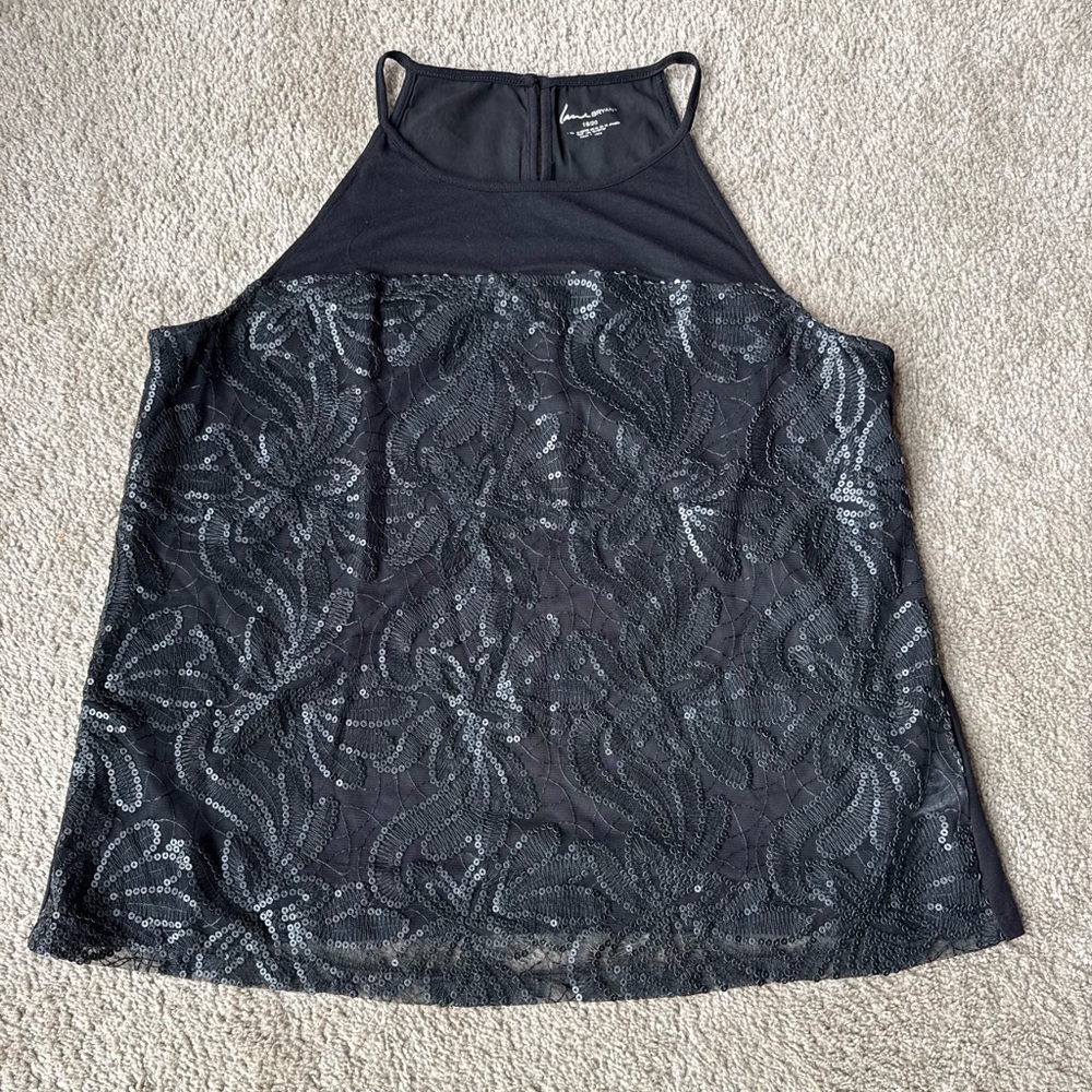 Lane Bryant Elegant Black Sequin Halter Top